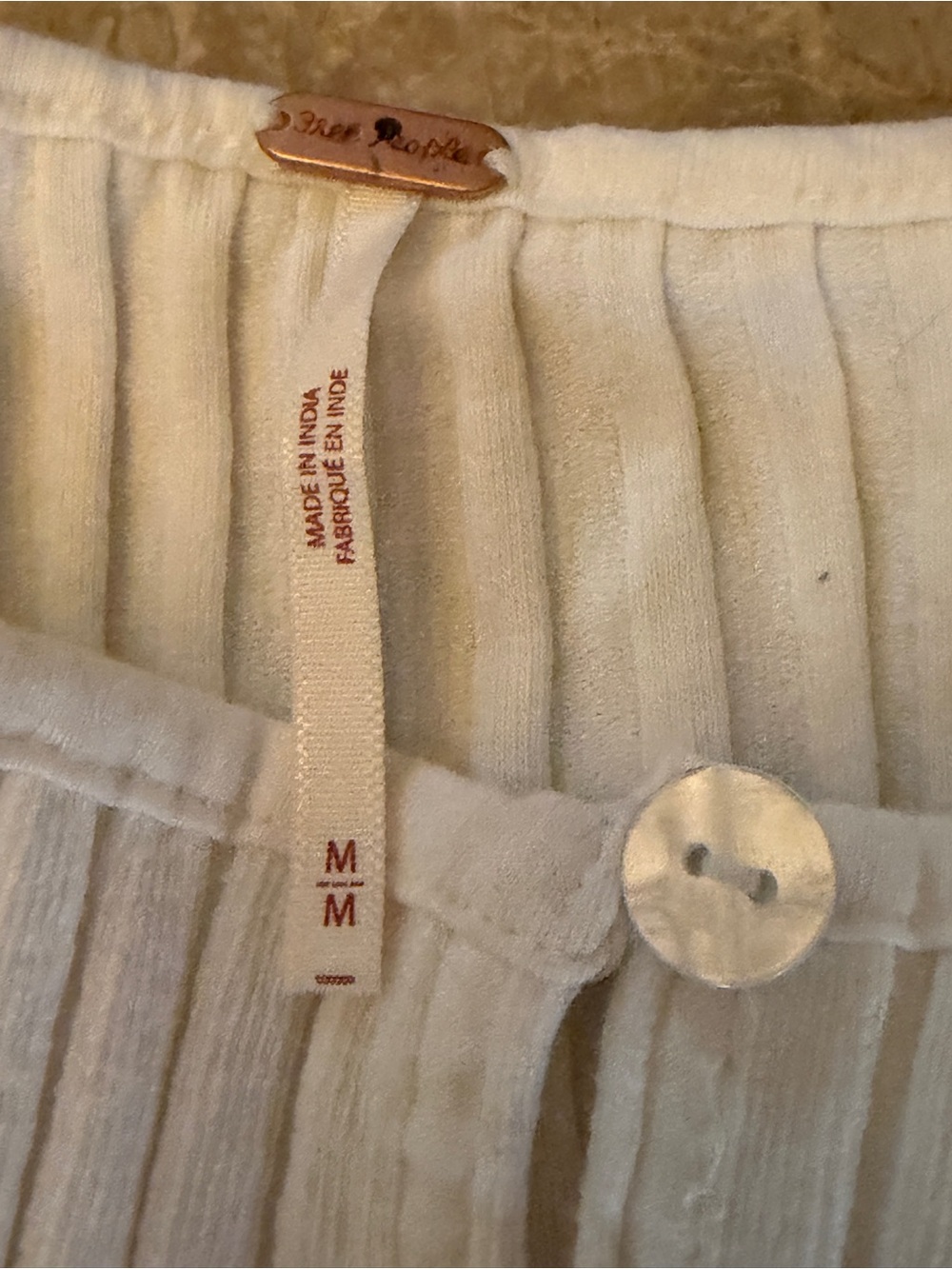 Free People Cream Ribbed Button-Front Top - Picture 3 of 4
